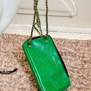 Bandolier Green Crossbody iPhone 16 Pro Case  Zip Pouch Gold Chain Excellent